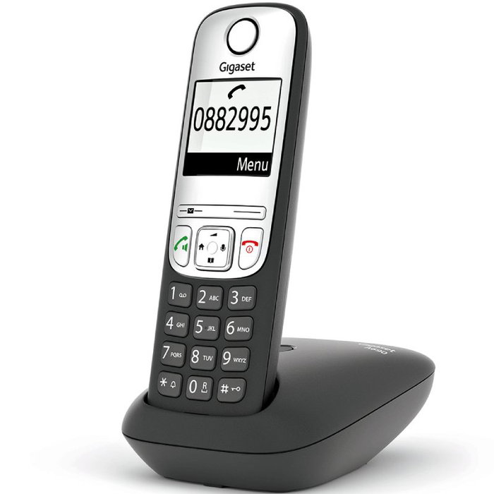 Gigaset A690 - Teléfono Inalámbrico DECT Analógico con Manos Libres, Bloqueo de Llamadas, Pantalla Grande Iluminada de 2 Pulgadas, Agenda 100 Contactos, ECO DECT - Negro